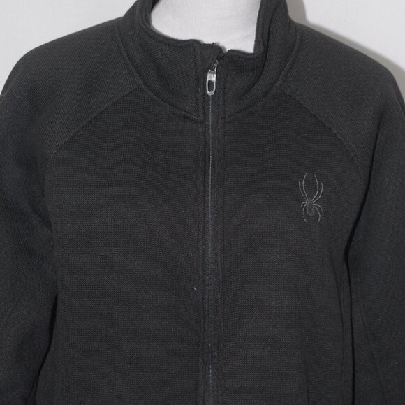Full Zip Fleece Jacket EUC Spyder Mens Large Black Coat 4 Pockets Waffle Print - Picture 2 of 6